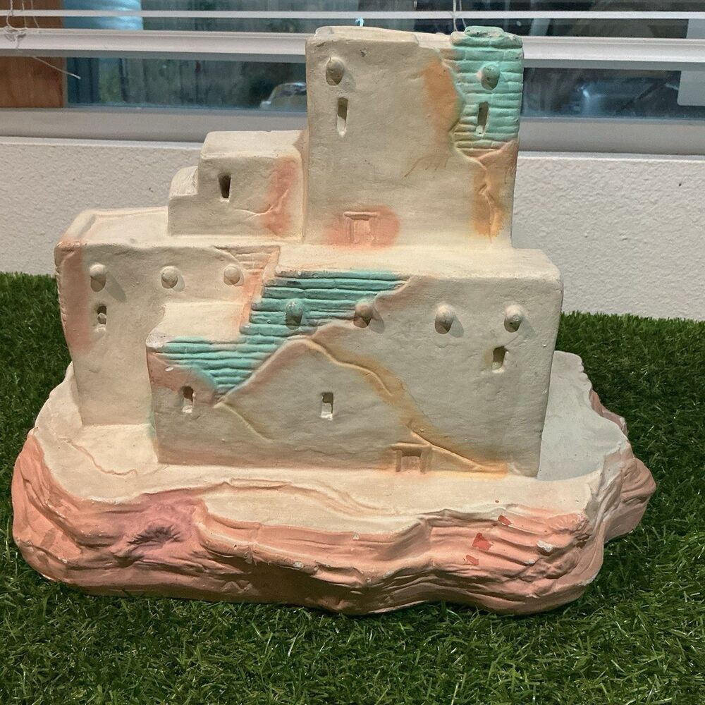 Vintage Southwestern Pueblo Adobe Village Sculpture 11” Southwest Decor